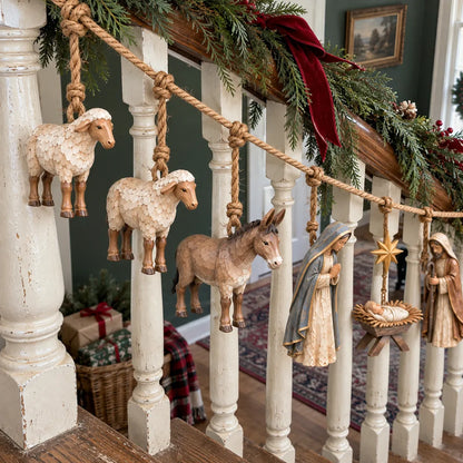 🔥 LAST DAY 50% OFF 🔥✝️ Jesus Is the Reason™ Nativity Garland – Handcrafted Christmas Hanging Decor with Baby Jesus, Mary, Joseph & Shepherd Animals 🎄❤️