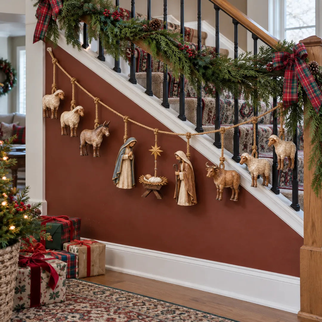 🔥 LAST DAY 50% OFF 🔥✝️ Jesus Is the Reason™ Nativity Garland – Handcrafted Christmas Hanging Decor with Baby Jesus, Mary, Joseph & Shepherd Animals 🎄❤️