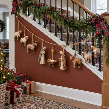 🔥 LAST DAY 50% OFF 🔥✝️ Jesus Is the Reason™ Nativity Garland – Handcrafted Christmas Hanging Decor with Baby Jesus, Mary, Joseph & Shepherd Animals 🎄❤️