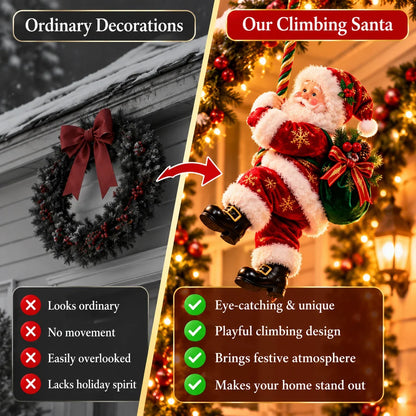 🎅🎄 Climbing Santa™ Christmas Rope Ornament – 4 Festive Colors | Adorable Santa With Gift Sack & Golden Jingle Bell | Holiday Porch & Home Decor ✨