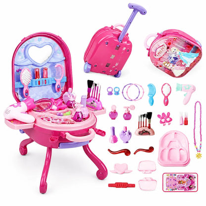 Kids’ Pretend Makeup Vanity Suitcase – Portable Dress-up Toy Set For Girls