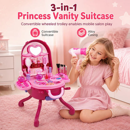 Kids’ Pretend Makeup Vanity Suitcase – Portable Dress-up Toy Set For Girls