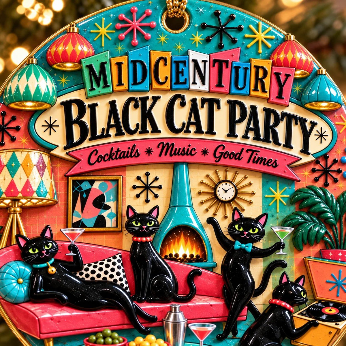 Vintage Mid-Century Black Cat Christmas Ornaments