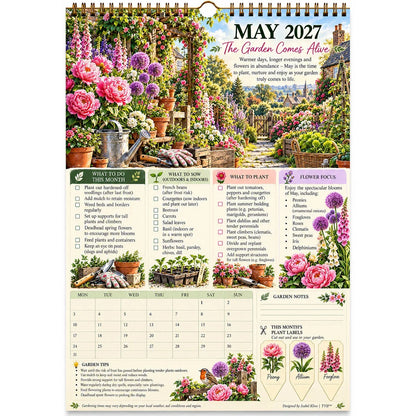 2027 Four Seasons Gardening Calendar & Monthly Planner – A4 Wall Calendar with Planting Guide, Garden Tasks & Plant Labels | ATTROBUY™