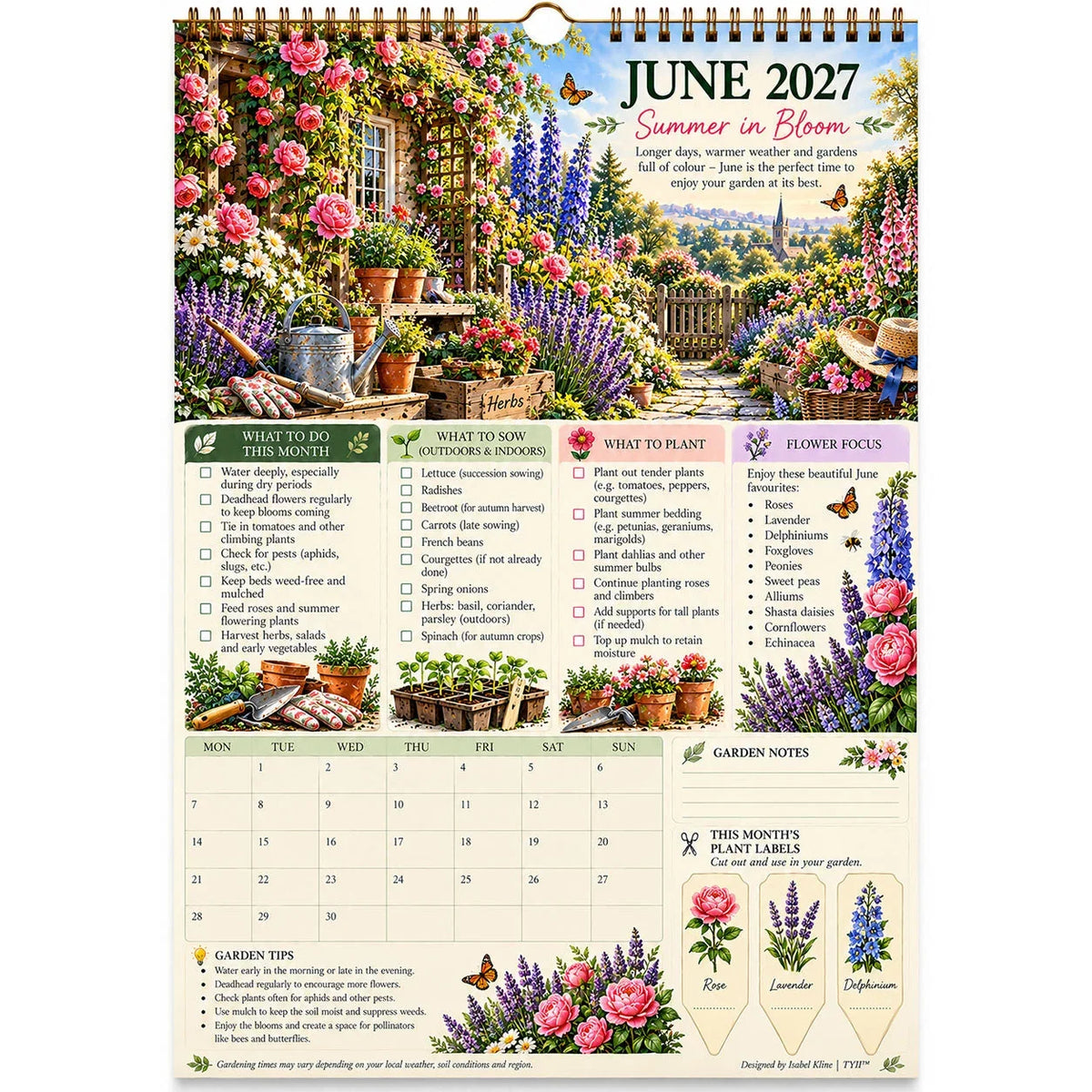 2027 Four Seasons Gardening Calendar & Monthly Planner – A4 Wall Calendar with Planting Guide, Garden Tasks & Plant Labels | ATTROBUY™