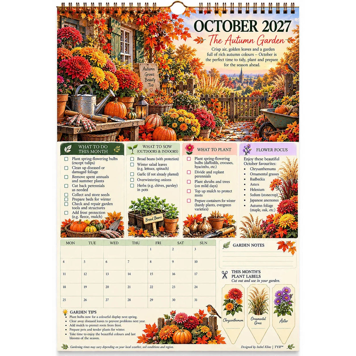 2027 Four Seasons Gardening Calendar & Monthly Planner – A4 Wall Calendar with Planting Guide, Garden Tasks & Plant Labels | ATTROBUY™
