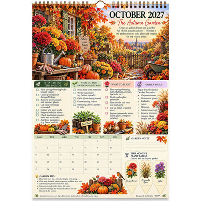 2027 Four Seasons Gardening Calendar & Monthly Planner – A4 Wall Calendar with Planting Guide, Garden Tasks & Plant Labels | ATTROBUY™