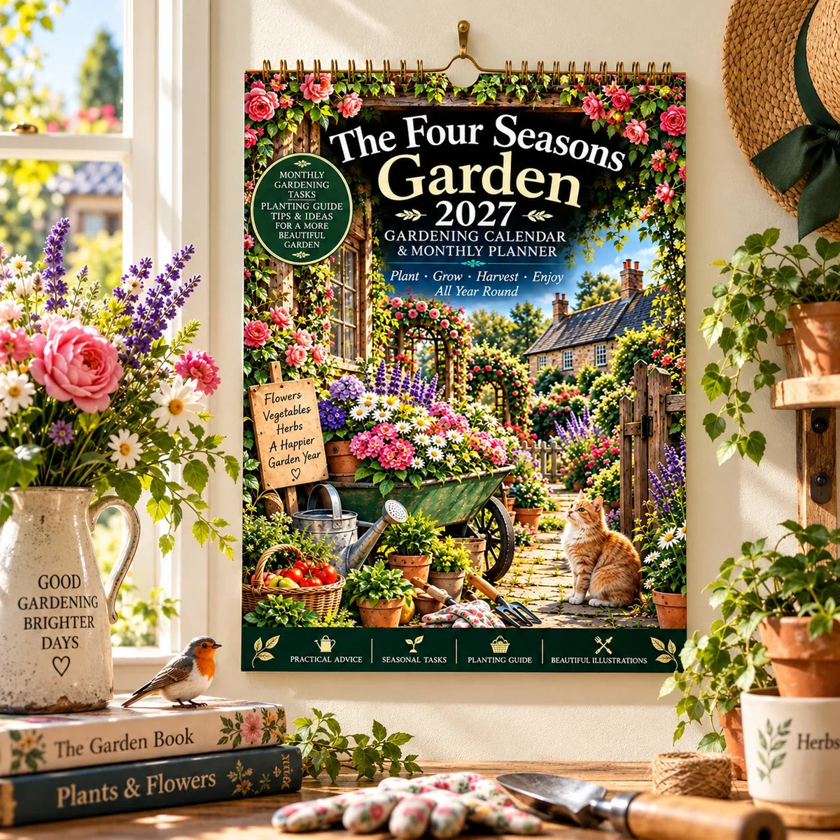 2027 Four Seasons Gardening Calendar & Monthly Planner – A4 Wall Calendar with Planting Guide, Garden Tasks & Plant Labels | ATTROBUY™