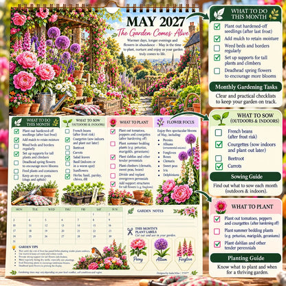 2027 Four Seasons Gardening Calendar & Monthly Planner – A4 Wall Calendar with Planting Guide, Garden Tasks & Plant Labels | ATTROBUY™