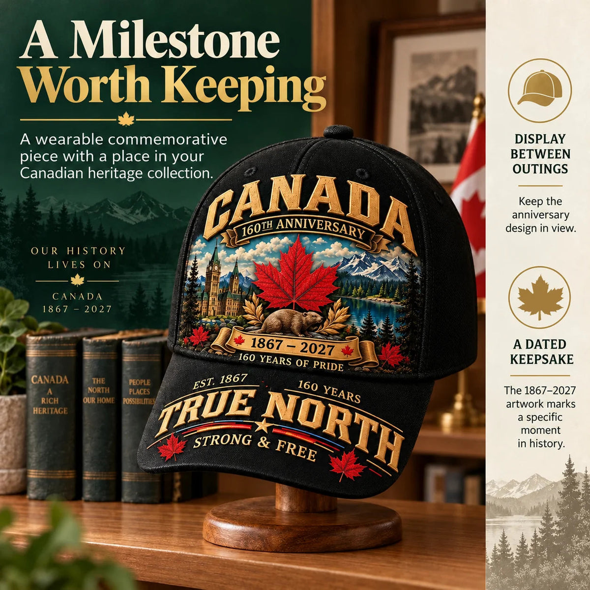 49% OFF -  Canada 160th Anniversary 1867–2027 – Premium Heritage Cap | Cotton-Poly Blend • Detailed Embroidery • Adjustable Fit