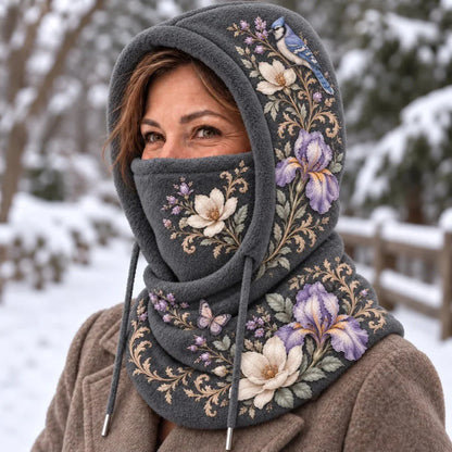 🌸 Women’s Floral 3-in-1 Winter Hood – Fleece-lined Hat, Face Cover & Neck Warmer🔥