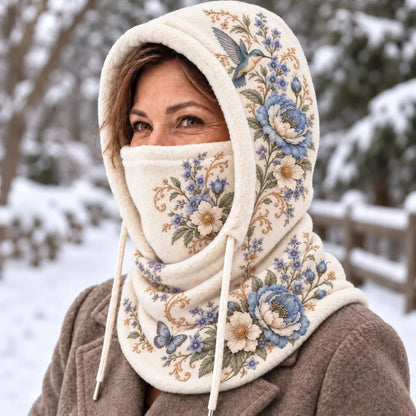 🌸 Women’s Floral 3-in-1 Winter Hood – Fleece-lined Hat, Face Cover & Neck Warmer🔥