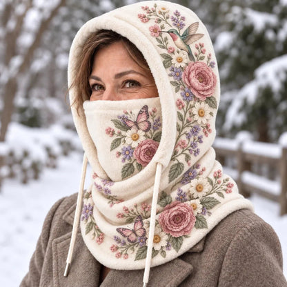 🌸 Women’s Floral 3-in-1 Winter Hood – Fleece-lined Hat, Face Cover & Neck Warmer🔥