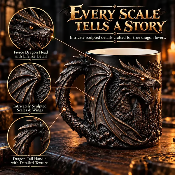🔥 Last Day 49% OFF - 🐉 Dragonfire 3D Heat-Reveal Magic Mug | Add a Hot Drink. Awaken the Dragon.🔥
