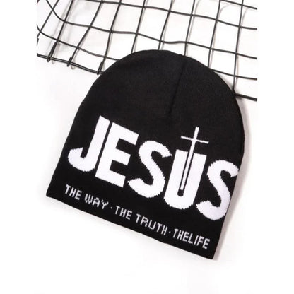 Unisex Y2K Heart & Cross Jacquard Knit Beanie Cap for Cold Weather