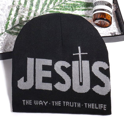 Unisex Y2K Heart & Cross Jacquard Knit Beanie Cap for Cold Weather