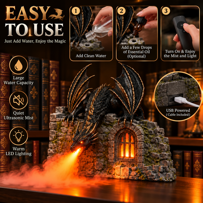 ✨🐉 Drachen-Luftbefeuchter mit Flammeneffekt – Mystischer Fantasy-Nebel für Ihre Leseecke