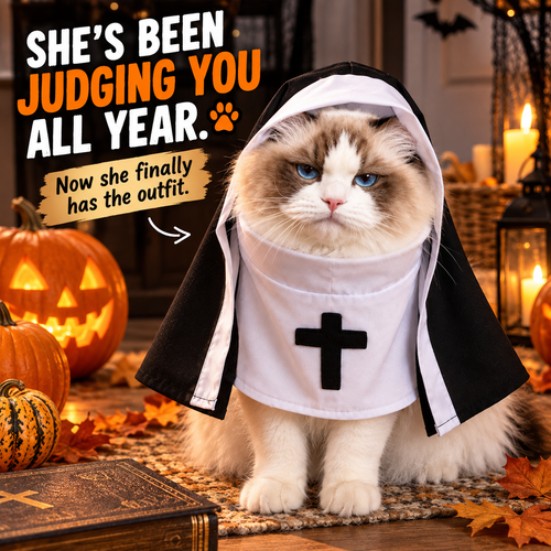 🐾 Holy Mischief™ Pet Nun Costume | Funny Halloween Outfit for Cats & Dogs