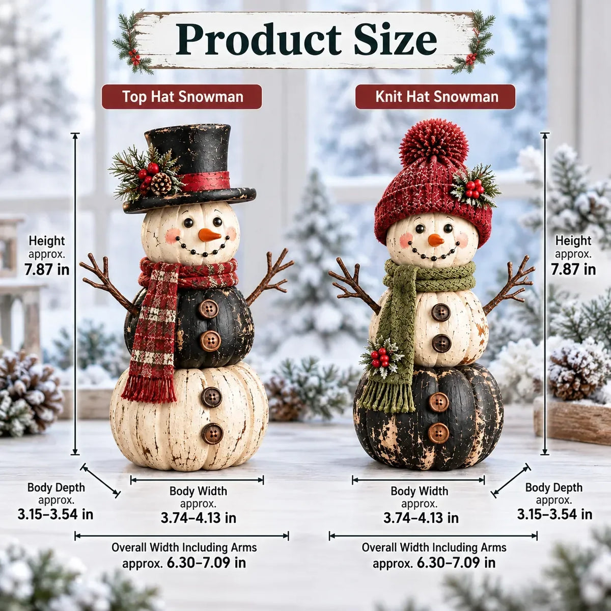 ☃️ Vintage Pumpkin Snowman Duo – Rustic Black & Ivory Farmhouse Christmas Decor