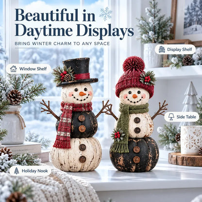 ☃️ Vintage Pumpkin Snowman Duo – Rustic Black & Ivory Farmhouse Christmas Decor