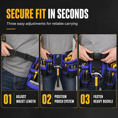 👷🛠️ Adjustable Tool Waist Bag – Multi-Pocket Work Belt with Magnetic Screw Holder, Reinforced Stitching & Quick-Release Buckle ⚡
