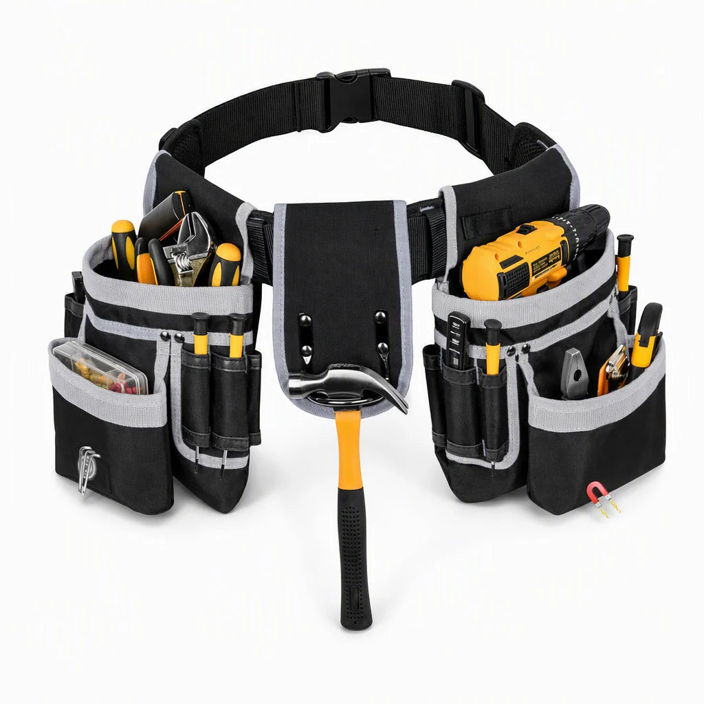👷🛠️ Adjustable Tool Waist Bag – Multi-Pocket Work Belt with Magnetic Screw Holder, Reinforced Stitching & Quick-Release Buckle ⚡