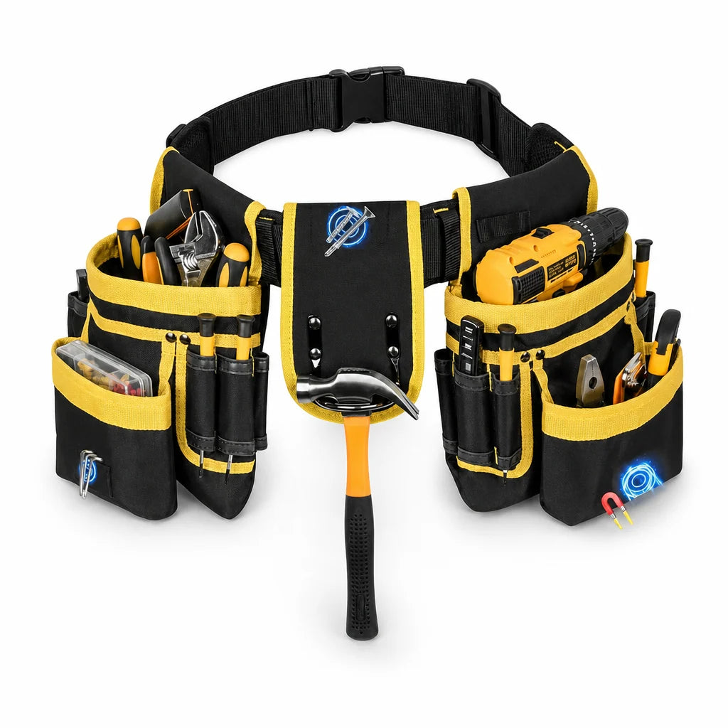 👷🛠️ Adjustable Tool Waist Bag – Multi-Pocket Work Belt with Magnetic Screw Holder, Reinforced Stitching & Quick-Release Buckle ⚡