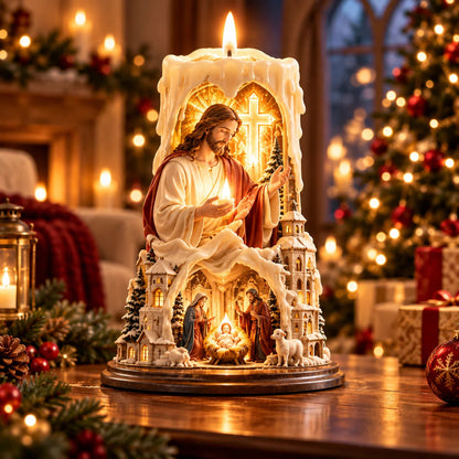 🔥LAST DAY 50%✝️✨ Jesus Light of Faith™ – 3D Jesus Nativity Scented Candle with Glowing Cross | Christian Christmas Gift of Faith, Hope & Love
