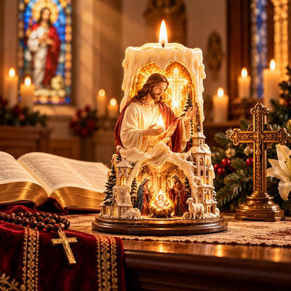 🔥LAST DAY 50%✝️✨ Jesus Light of Faith™ – 3D Jesus Nativity Scented Candle with Glowing Cross | Christian Christmas Gift of Faith, Hope & Love