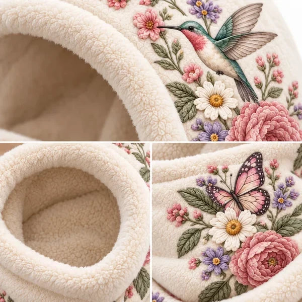 🌸 Women’s Floral 3-in-1 Winter Hood – Fleece-Lined Embroidered Hat, Face Cover & Neck Warmer
