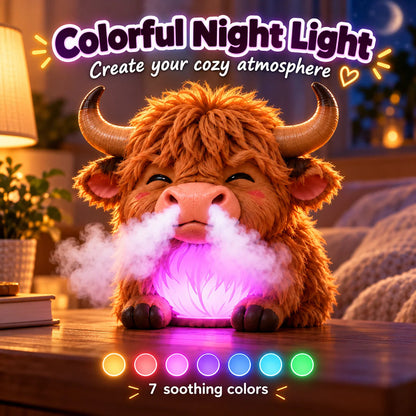 🐮 Highland Cow Tap-to-Puff Humidifier ✨ Cute Night Light & Gift
