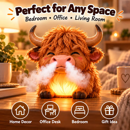 🐮 Highland Cow Tap-to-Puff Humidifier ✨ Cute Night Light & Gift