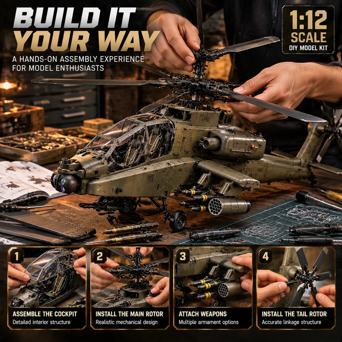 🔥LAST DAY 70% OFF🚁Attack Helicopter Model Kit – Build Your Own Military Aviation Legend