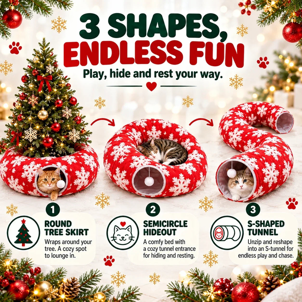 🐱Christmas Tree Cat Tunnel🎄 The Ultimate Cat-Proof Tree Skirt & Hideaway 🐾
