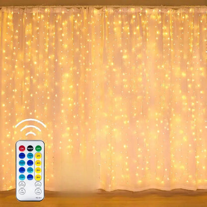 300 LED Curtain Lights – 9.8FT × 9.8FT, 8 Modes, Remote Controlled
