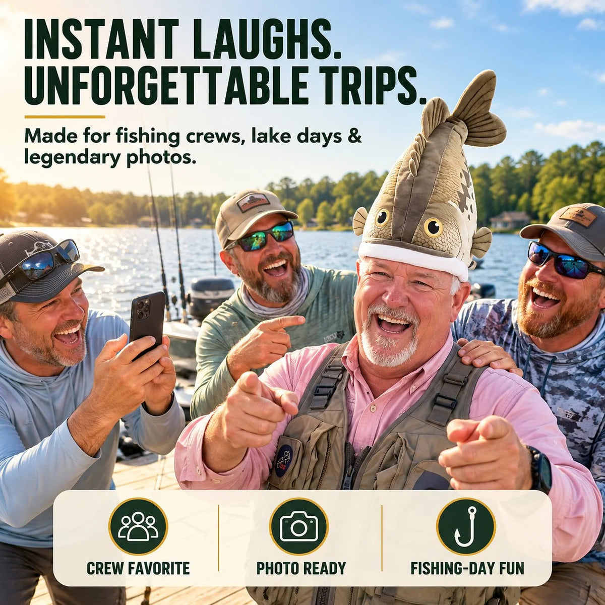 🐟Funny 3D Fish Hat — Funny Fishing Gift for Anglers, Lake Days & Parties