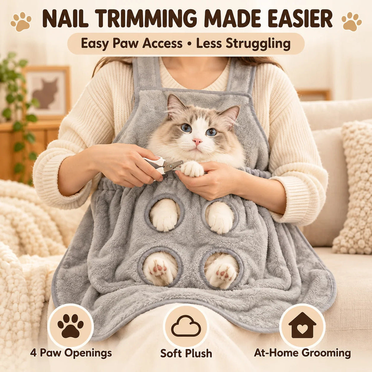 🐱 Paw-Access Cat Grooming Apron – Simple At-Home Nail Care