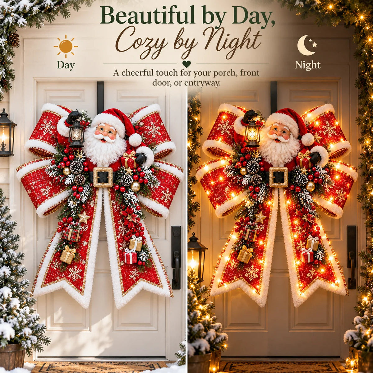 🏷️🎀 Christmas Magic Bow Door Hangers🎄 – Oversized Light-Up Holiday Bows in 6 Festive Styles