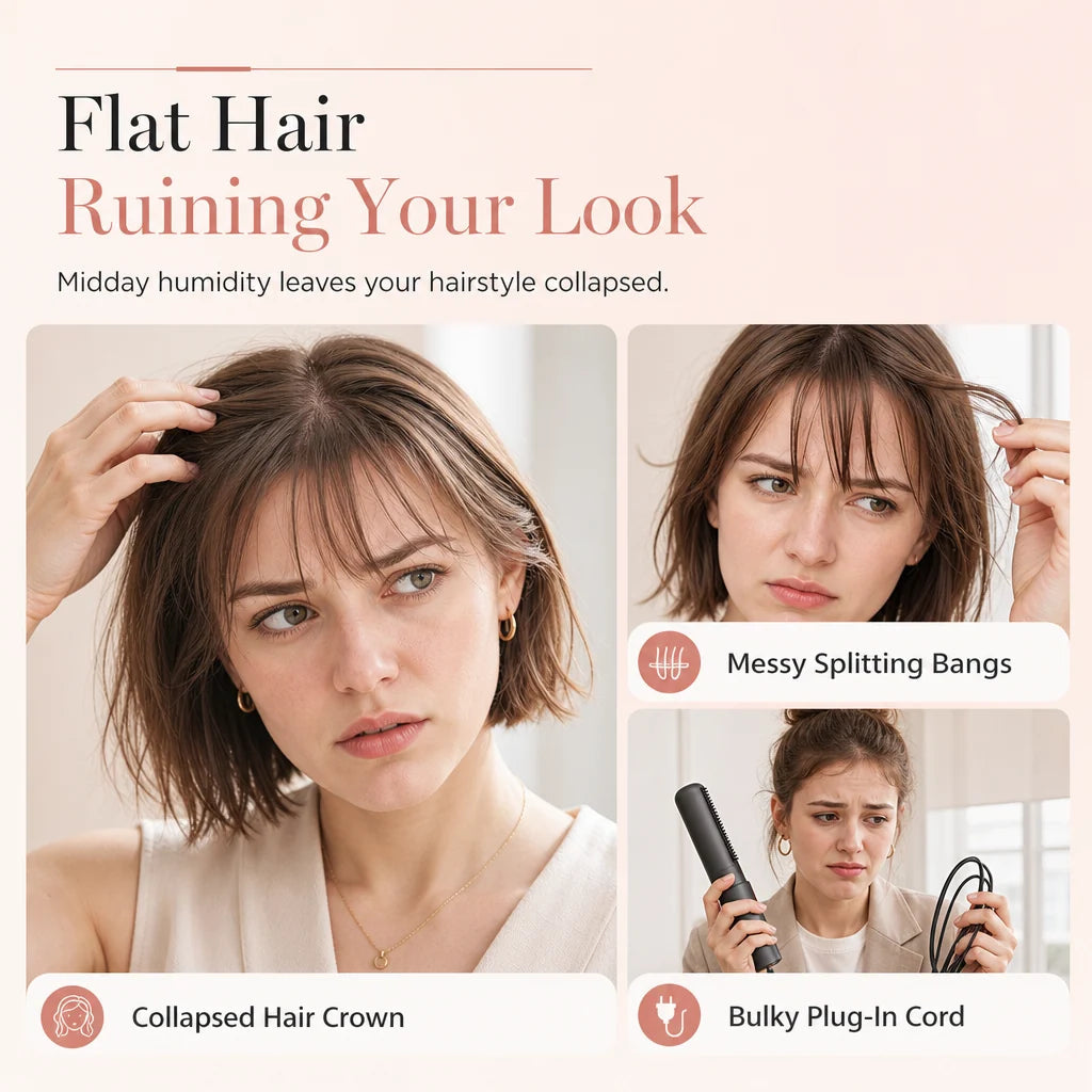 Cordless Mini Heated Hair Straightener Brush Portable Rechargeable Hair Styling Comb for Bangs and Volumizing