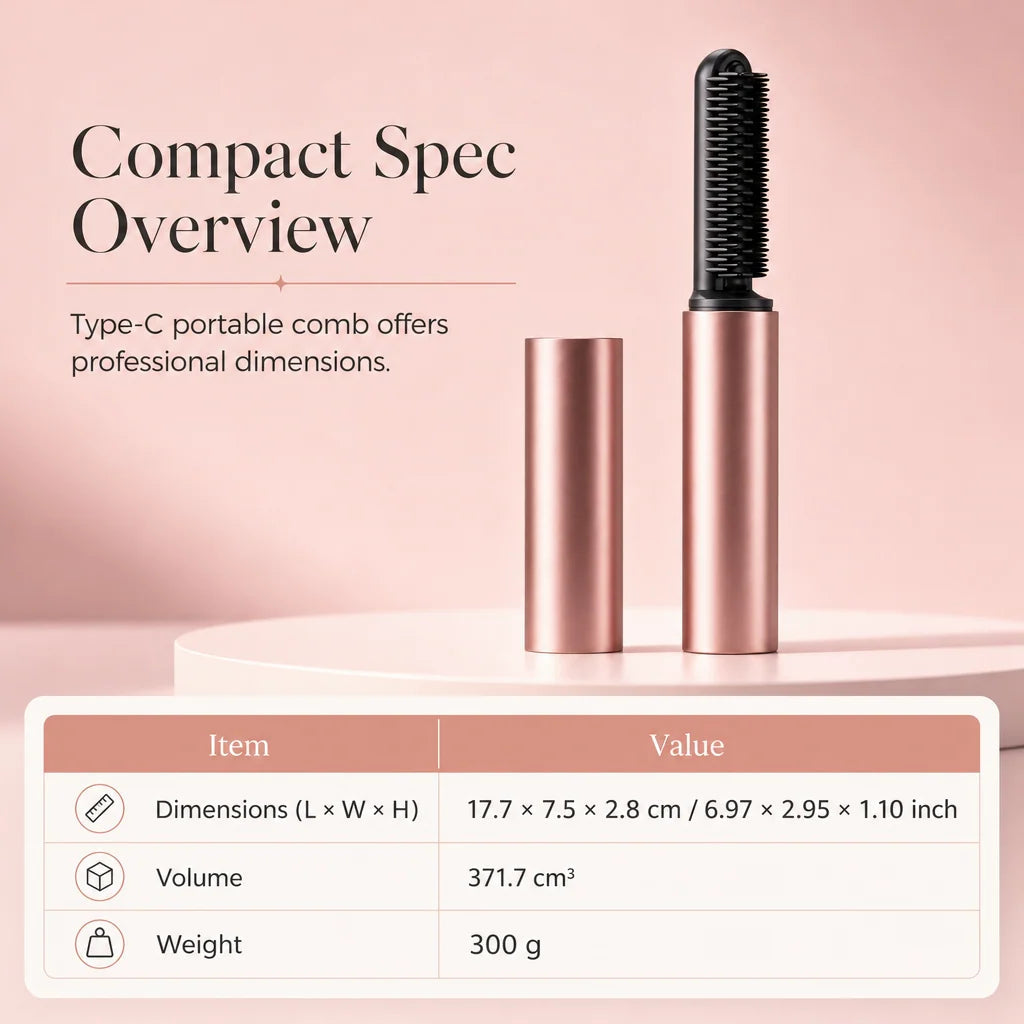Cordless Mini Heated Hair Straightener Brush Portable Rechargeable Hair Styling Comb for Bangs and Volumizing