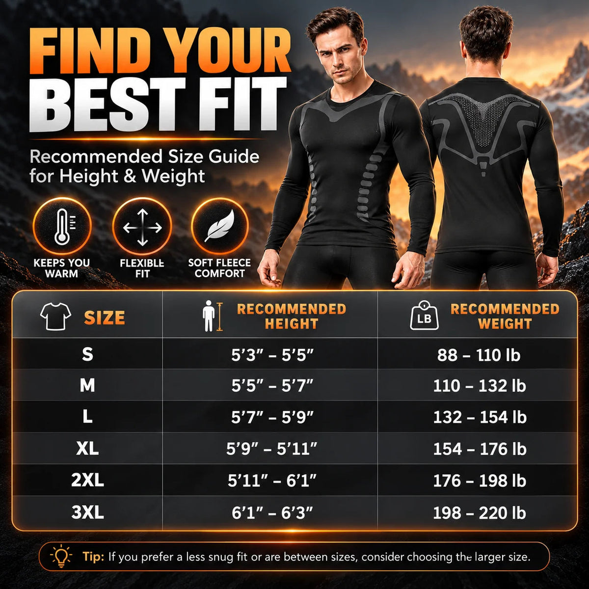 Men's Fleece-Lined Thermal Underwear Set – Warm Stretch Base Layer for Winter & Outdoor Activities