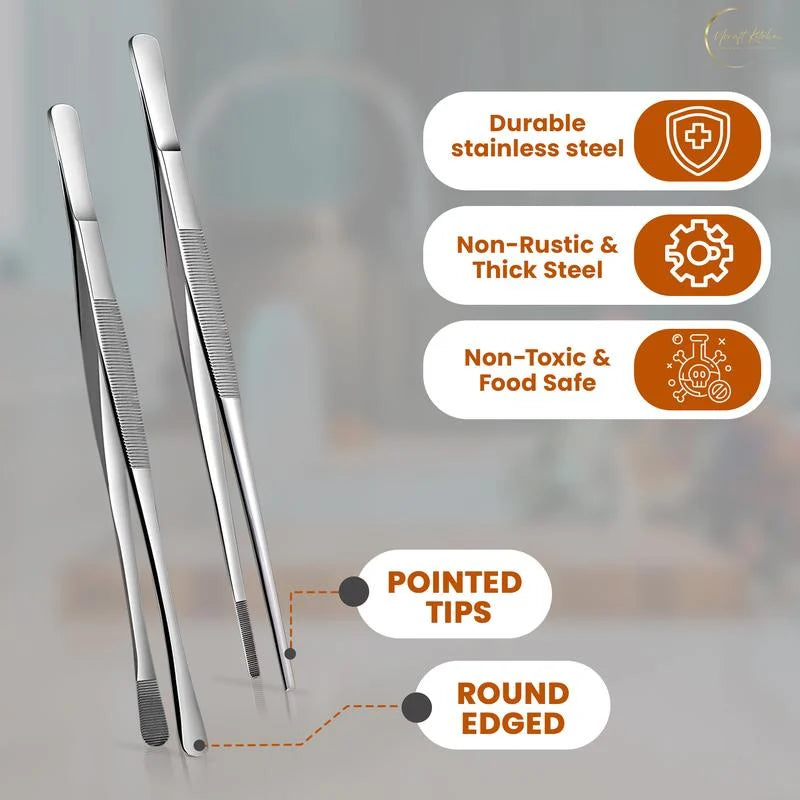 🍳 2-Pack Non-Slip Kitchen Tweezers – Easy Food Handling & Plating