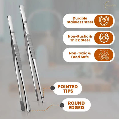 🍳 2-Pack Non-Slip Kitchen Tweezers – Easy Food Handling & Plating