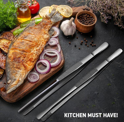 🍳 2-Pack Non-Slip Kitchen Tweezers – Easy Food Handling & Plating