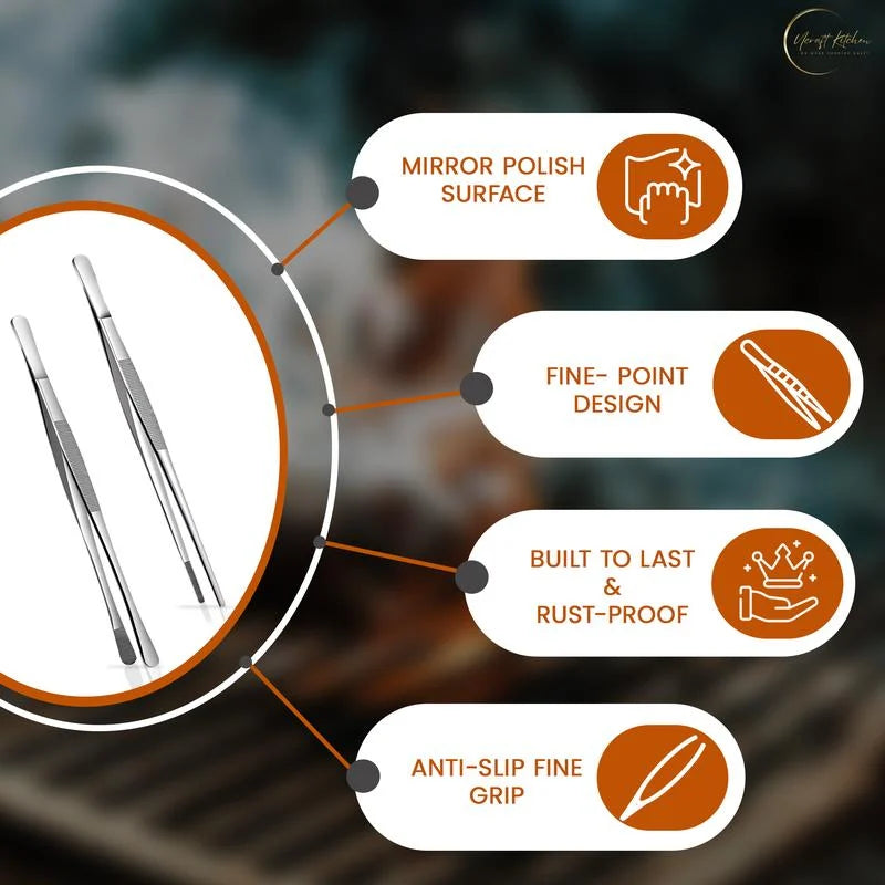 🍳 2-Pack Non-Slip Kitchen Tweezers – Easy Food Handling & Plating
