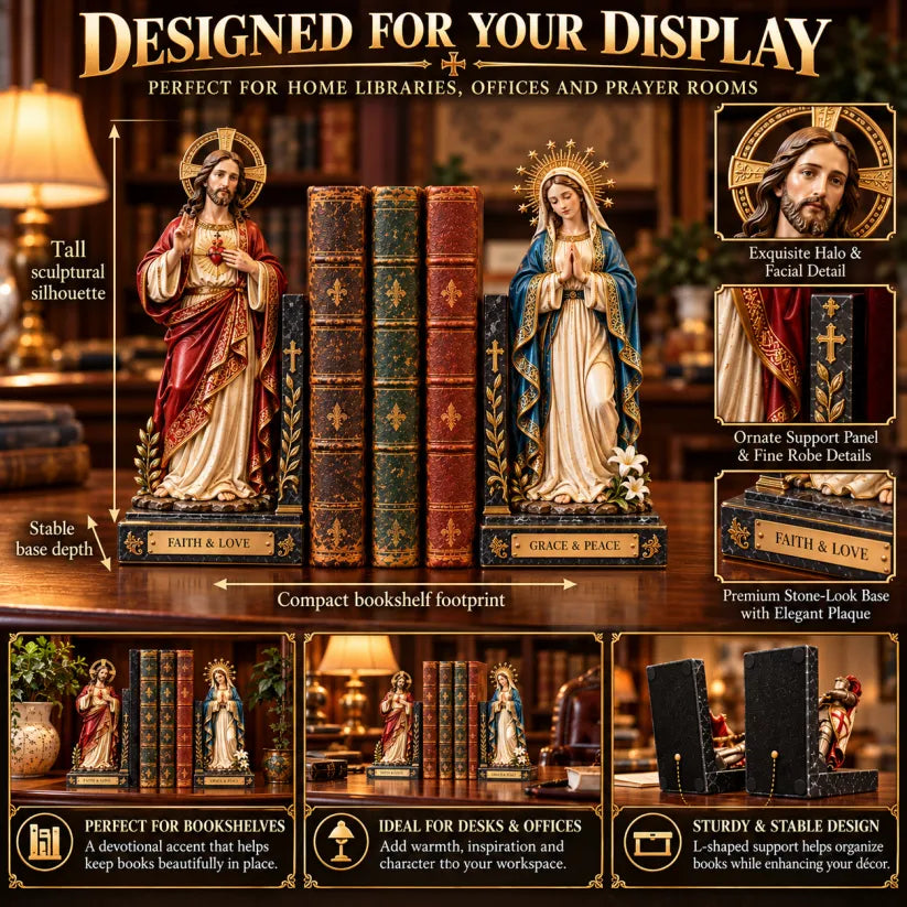 ✝️ Sacred Heart of Jesus & Virgin Mary Bookends | Faith & Love, Grace & Peace