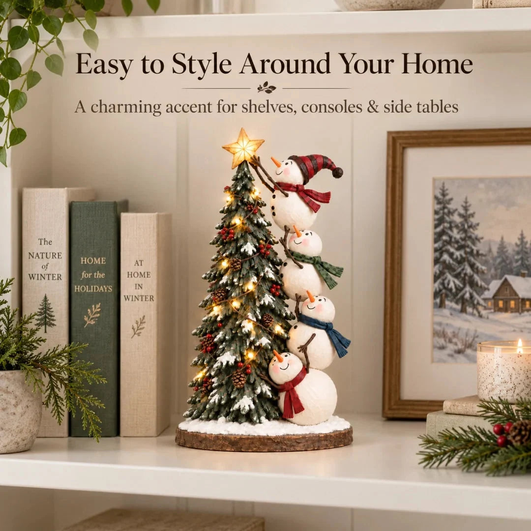 ⛄Snowmen Topping the Christmas Tree – Lighted Christmas Figurine