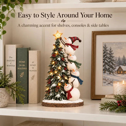 ⛄Snowmen Topping the Christmas Tree – Lighted Christmas Figurine
