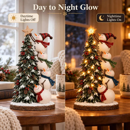 ⛄Snowmen Topping the Christmas Tree – Lighted Christmas Figurine
