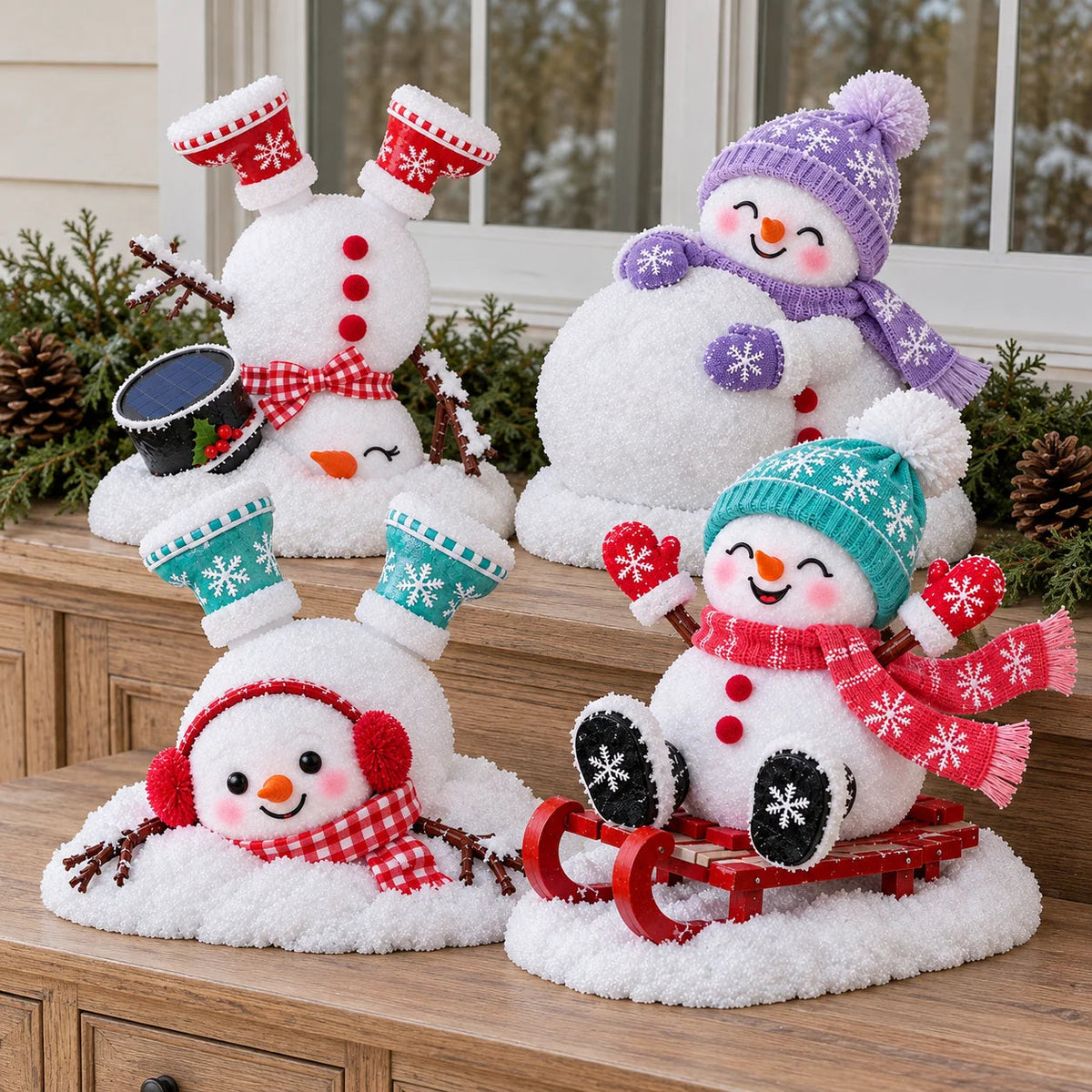 ☃️✨ Light-Up Christmas Snowmen – 4 Playful Frosty Styles with Colorful Holiday Glow